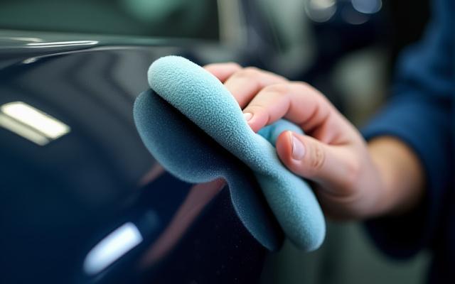 세라믹 코팅 시공 중인 고급 세단